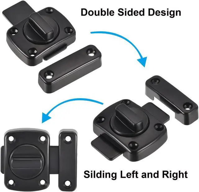 Alt view image 4 of 5 - Door Swivel Bolt Latch 2.17" x 1.57", Zinc Alloy Security Door Window Gate Slide Lock with Screws for Bedroom Cabinet Closet, Black