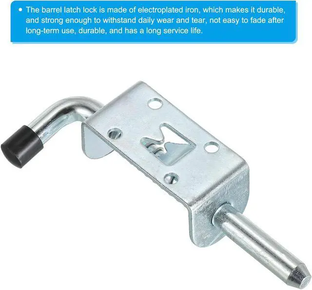 Alt view image 4 of 7 - Spring Loaded Latch Pin 5.71", 3 Pack Iron Security Latch Sliding Barrel Bolt Latch Lock for Gate Door Shed Window
