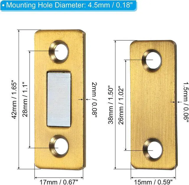 Alt view image 2 of 5 - Cabinet Magnetic Catch, 4 Pack Ultra Thin Cabinet Door Catch Adhesive Steel Cabinet Door Magnets for Kitchen Closet Door, Brass