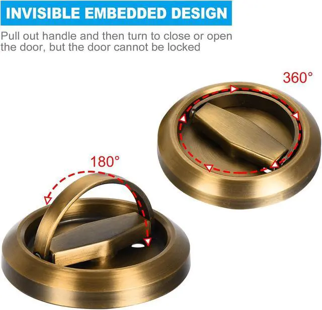 Alt view image 3 of 7 - 4.8mm Round Recessed Pull Handle Knob, Recessed Pulls Hidden Concealed Handle Knob with Screws for Sliding Door Drawer, Brass