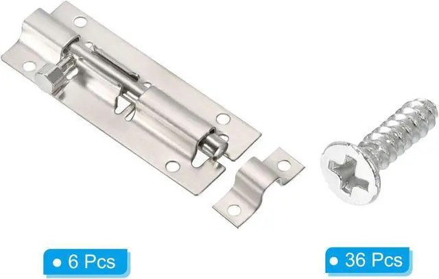 Alt view image 3 of 5 - Door Barrel Bolt Latch 3 Inch, 6 Pack Stainless Steel Security Latch Sliding Bolt Latch Lock with Screws for Gate Door Window