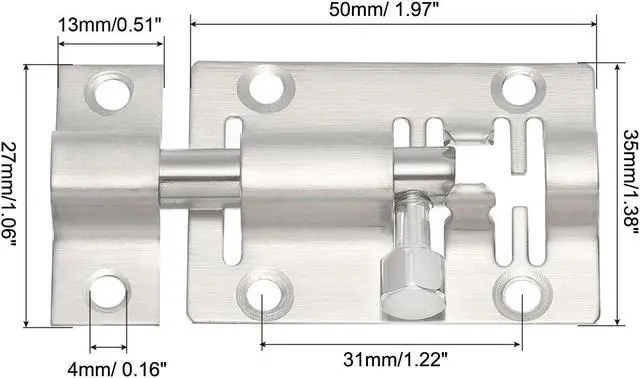 Alt view image 2 of 5 - Door Barrel Bolt Latch 2 Inch, 2 Pack Stainless Steel Security Latch Sliding Bolt Latch Lock for Gate Door Window
