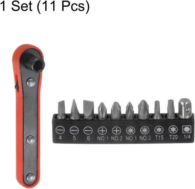 Alt view image 4 of 7 - 11 in 1 Screwdriver Bit Set 1/4" Hex Shank Torx Slotted Phillips Pozi Bit Set with 6 Point Mini Ratchet Wrench
