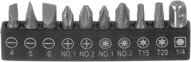 Main image of 10 in 1 Screwdriver Bit Set 1/4" Hex Shank Torx Square Slotted Phillips Pozi Bit