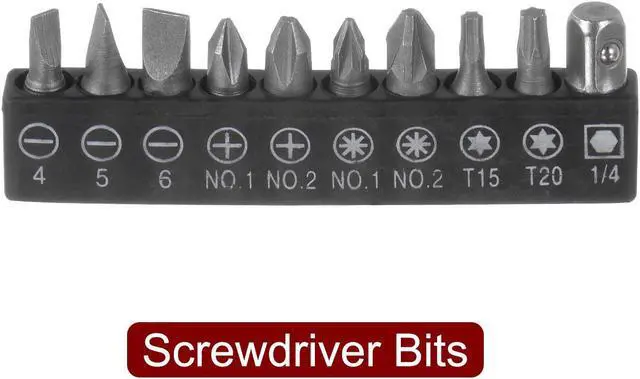 Alt view image 3 of 6 - 10 in 1 Screwdriver Bit Set 1/4" Hex Shank Torx Square Slotted Phillips Pozi Bit