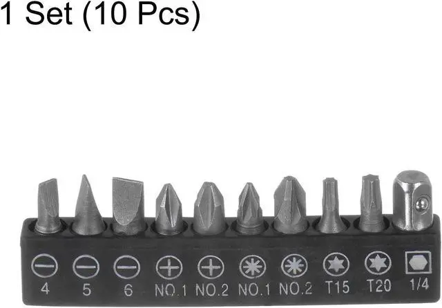Alt view image 4 of 6 - 10 in 1 Screwdriver Bit Set 1/4" Hex Shank Torx Square Slotted Phillips Pozi Bit