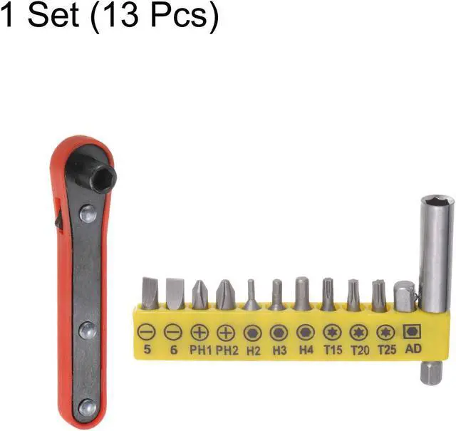 Alt view image 4 of 7 - 13 in 1 Screwdriver Bit Set 1/4" Hex Shank Torx Slotted Phillips Bit Set Extension Bit Holder with 6 Point Mini Ratchet Wrench