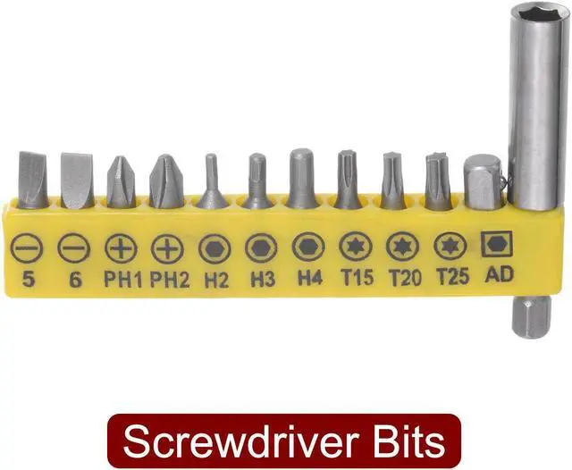 Alt view image 3 of 7 - 13 in 1 Screwdriver Bit Set 1/4" Hex Shank Torx Slotted Phillips Bit Set Extension Bit Holder with 6 Point Mini Ratchet Wrench