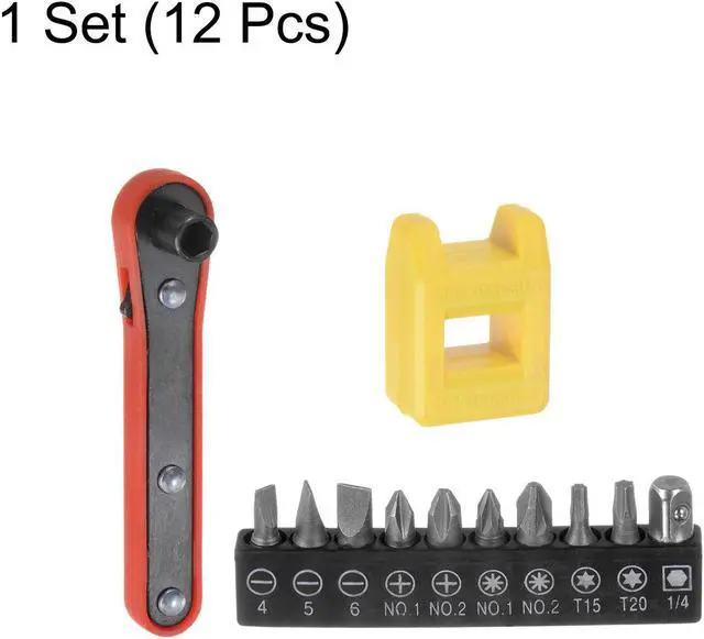 Alt view image 4 of 7 - 12 in 1 Screwdriver Bit Set 1/4" Hex Shank Torx Slotted Phillips Pozi Bit Set and Bit Magnetizer Ring with 6 Point Mini Ratchet Wrench