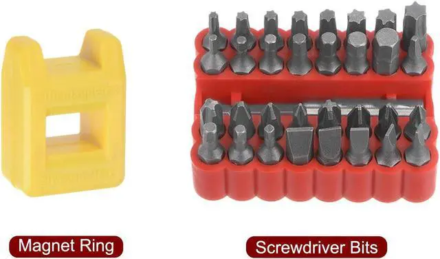 Alt view image 3 of 7 - 35 in 1 Screwdriver Bit Set 1/4" Hex Shank Torx Slotted Phillips Pozi Bit Set and Bit Magnetizer Ring with 6 Point Mini Ratchet Wrench