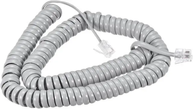 Main image of Telephone Handset Cord, 4P4C 16.4 Feet Coiled Landline Phone Handset Cable for Home or Office Grey 2 Pack