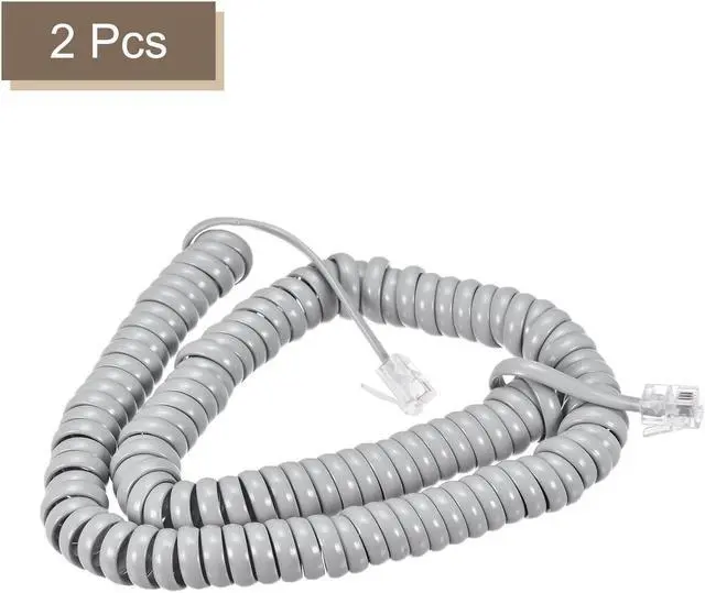 Alt view image 3 of 5 - Telephone Handset Cord, 4P4C 16.4 Feet Coiled Landline Phone Handset Cable for Home or Office Grey 2 Pack