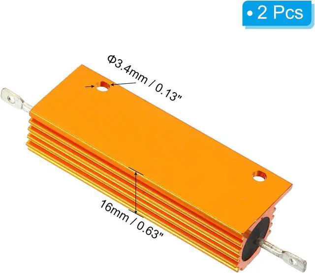 Alt view image 3 of 6 - 100W 60 Ohm Aluminum Shell Resistor, 2 Pack Aluminum Housing Resistor Housed Case Wirewound Resistors Screw Tap Power Resistor, Golden