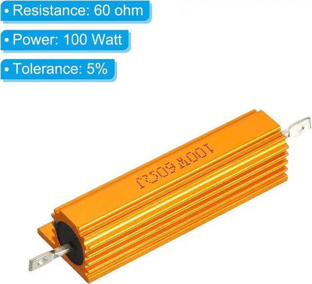 Alt view image 4 of 6 - 100W 60 Ohm Aluminum Shell Resistor, 2 Pack Aluminum Housing Resistor Housed Case Wirewound Resistors Screw Tap Power Resistor, Golden