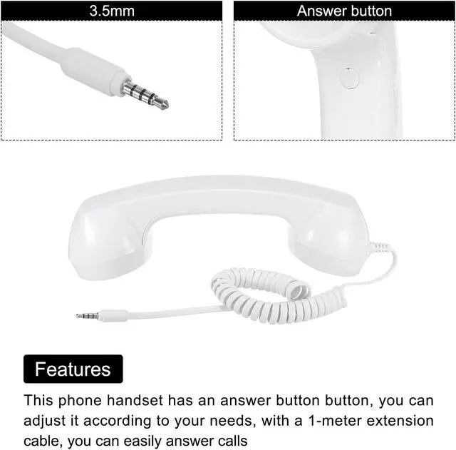 Alt view image 4 of 5 - 3.5mm Retro Telephone Handset Phone Telephone Receiver for Microphone Speaker Smooth White