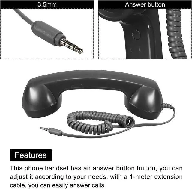 Alt view image 4 of 5 - 3.5mm Retro Telephone Handset Phone Telephone Receiver for Microphone Speaker Smooth Black