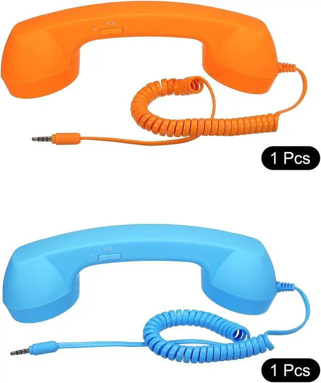 Alt view image 3 of 5 - 2 Pack 3.5mm Retro Telephone Handset Telephone Receiver MIC Microphone Speaker Anti Receivers for Microphone Speaker Orange,Blue
