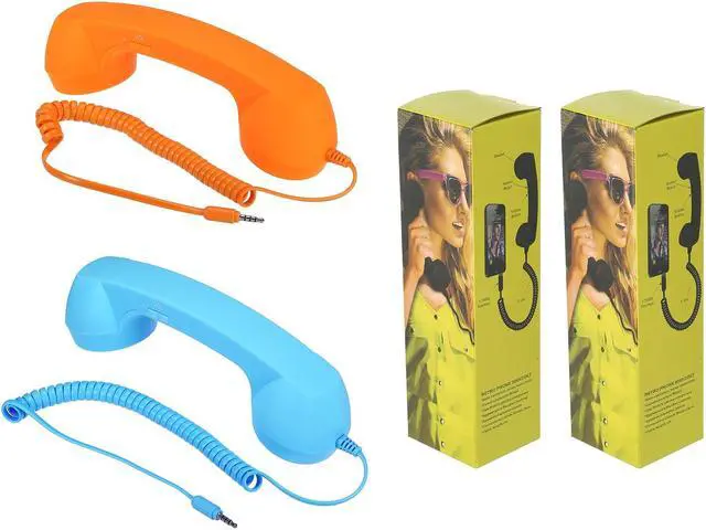 Alt view image 5 of 5 - 2 Pack 3.5mm Retro Telephone Handset Telephone Receiver MIC Microphone Speaker Anti Receivers for Microphone Speaker Orange,Blue