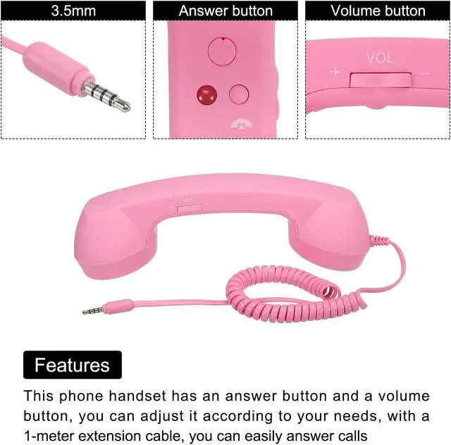 Alt view image 4 of 5 - 2 Pack 3.5mm Retro Telephone Handset Telephone Receiver MIC Microphone Speaker Anti Receivers for Microphone Speaker Pink,Yellow