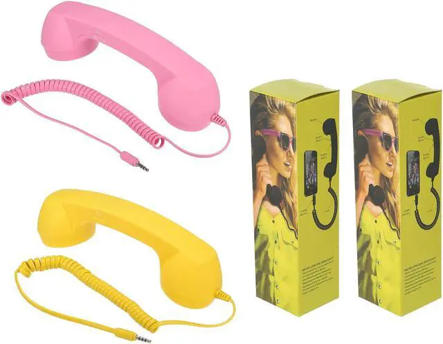 Alt view image 5 of 5 - 2 Pack 3.5mm Retro Telephone Handset Telephone Receiver MIC Microphone Speaker Anti Receivers for Microphone Speaker Pink,Yellow