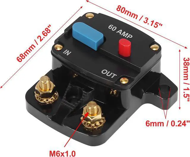 Alt view image 3 of 7 - DC 12V- 42V 60Amp Inverter Circuit Breaker Audio Inline Fuse Holder Protector for Car Truck Boat RV