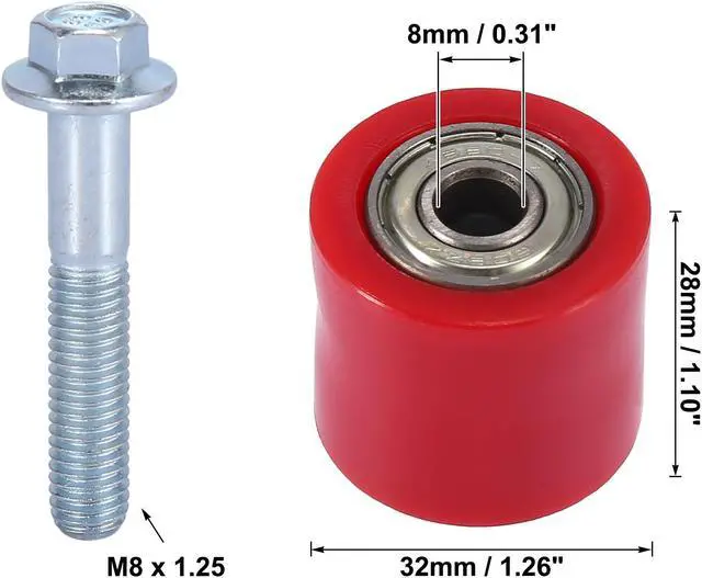 Alt view image 3 of 6 - 2 Set 8mm Motorcycle Chain Pulley Roller Slider Wheel Guide for Street Bike ATVs Red