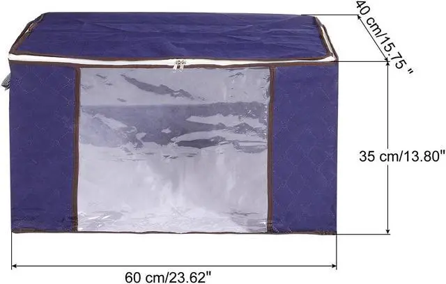 Alt view image 2 of 6 - Clothes Storage Bag 3pcs, Foldable Storage Bins for Clothes, Comforters Storage Bags with Reinforced Handle, Sturdy Zipper, Closet Organizer with Clear Window-Dark Blue