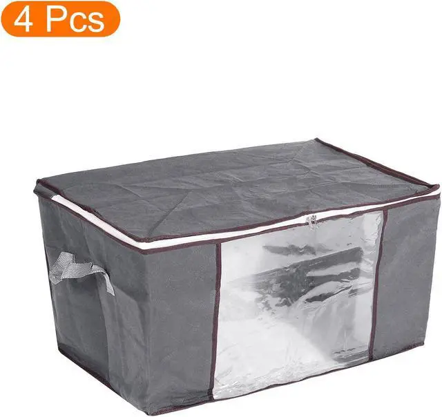 Alt view image 3 of 6 - Clothes Storage Bag with Reinforced Handles 4pcs, Clothes Storage Bins Foldable Closet Organizers for Comforters, Blankets, Clothing, Bedding with Clear Window-Grey
