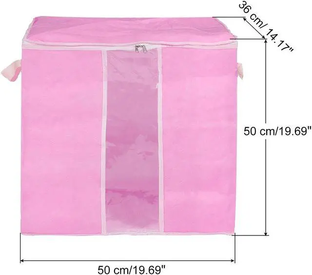 Alt view image 2 of 6 - Clothes Storage Organizer Bag with Reinforced Handle 4pcs, Comforters Storage Bag for Clothes, Bedding, Blankets, Foldable with Sturdy Zipper-Pink