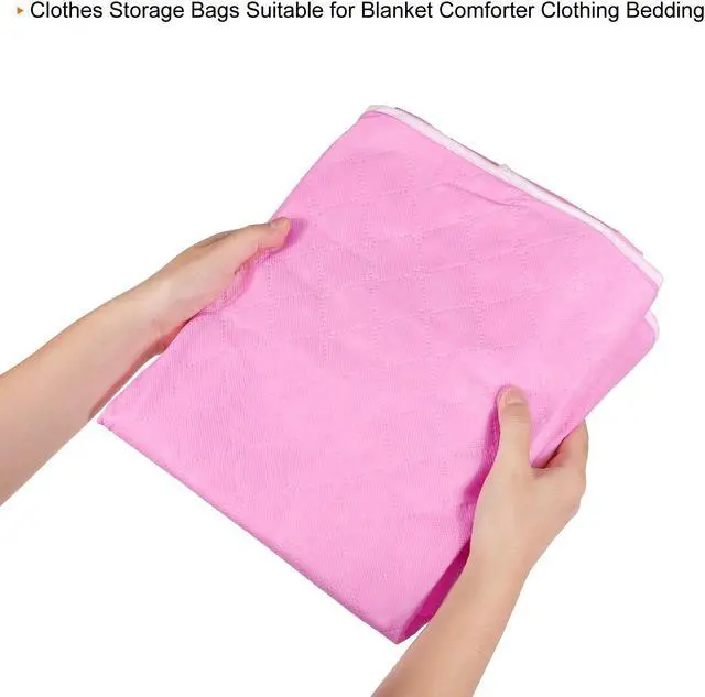 Alt view image 5 of 6 - Clothes Storage Organizer Bag with Reinforced Handle 4pcs, Comforters Storage Bag for Clothes, Bedding, Blankets, Foldable with Sturdy Zipper-Pink