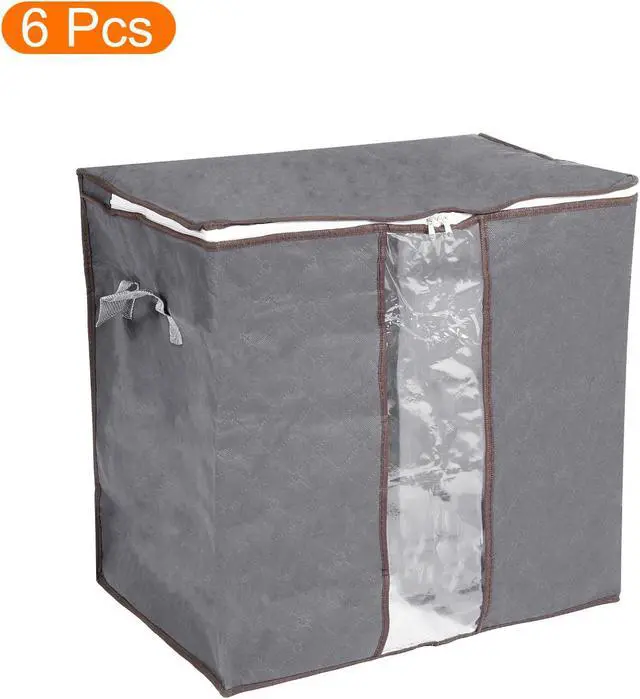 Alt view image 3 of 6 - Foldable Clothes Storage Bags with Reinforced Handle 6pcs, Clothes Storage Bins Comforters Storage Bag for Clothes, Bedding, Blankets-Grey