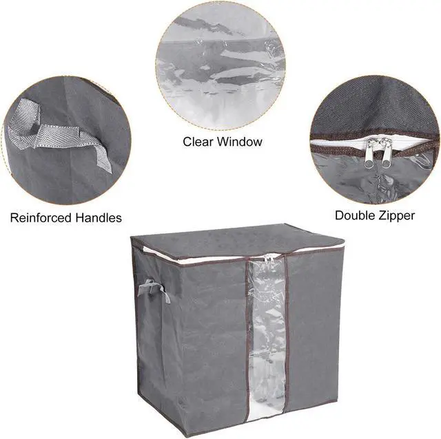 Alt view image 4 of 6 - Foldable Clothes Storage Bags with Reinforced Handle 6pcs, Clothes Storage Bins Comforters Storage Bag for Clothes, Bedding, Blankets-Grey
