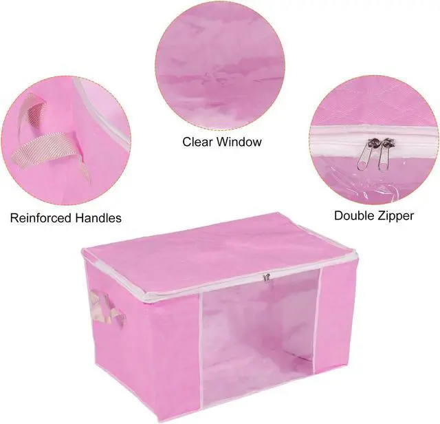 Alt view image 4 of 7 - Clothes Storage Bag 2pcs Comforters Storage Bags Foldable Clothing Storage Containers with Reinforced Handle & Sturdy Zipper, Closet Organizer with Clear Window-Dark Blue