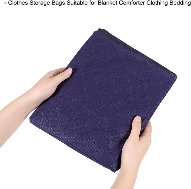 Alt view image 5 of 6 - Clothes Storage Bags for Comforters 6pcs, Blanket, Bedding, Foldable Closet Organizer with Reinforced Handle & Sturdy Zippers, Clear Window-Dark Blue 60x40x35cm