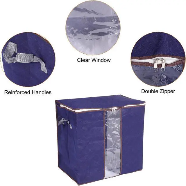 Alt view image 4 of 7 - Clothes Storage Bag 2pcs, Clothes Storage Bins Foldable Closet Organizers Storage Containers with Reinforced Handles for Comforters, Blankets, Bedding-Grey