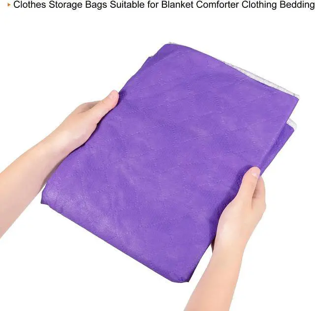 Alt view image 5 of 6 - Clothes Storage Bag 3pcs, Foldable Storage Bins for Clothes, Comforters Storage Bags with Reinforced Handle, Sturdy Zipper, Closet Organizer with Clear Window-Purple