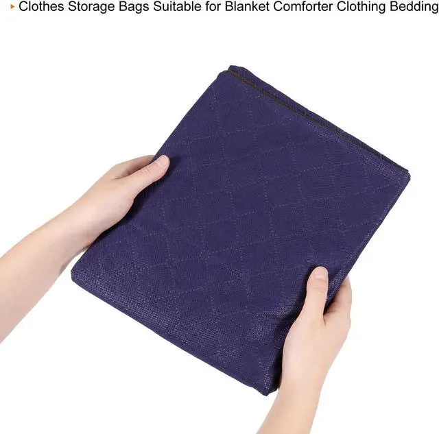 Alt view image 5 of 6 - Clothes Storage Bag with Reinforced Handles 4pcs, Clothes Storage Bins Foldable Closet Organizers for Comforters, Blankets, Clothing, Bedding with Clear Window-Dark Blue