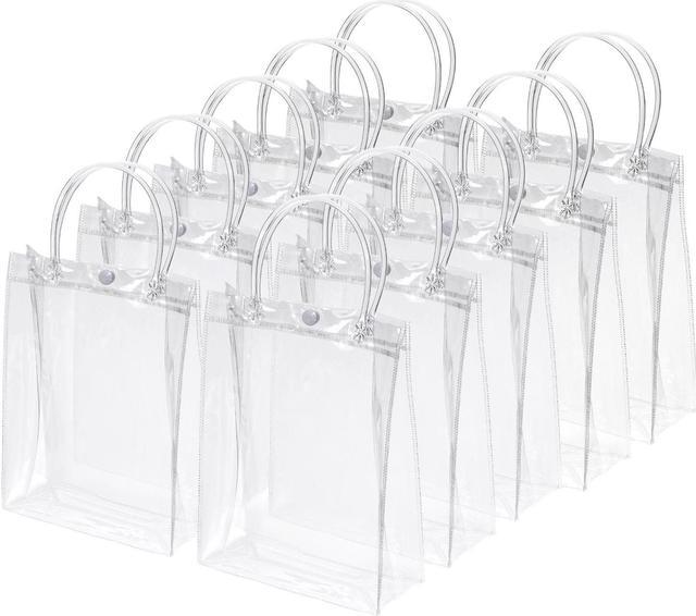 Clear PVC Gift Bags 9x6.7x2.8 inch Reusable Mini Plastic Gift Wrap Tote Bag with Handles, 100 Pack