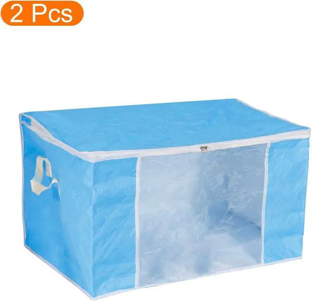 Alt view image 3 of 6 - Clothes Storage Bag 2pcs, Clothes Storage Bins Foldable Closet Organizers Storage Containers with Reinforced Handles for Comforters, Blankets, Bedding-Sky Blue