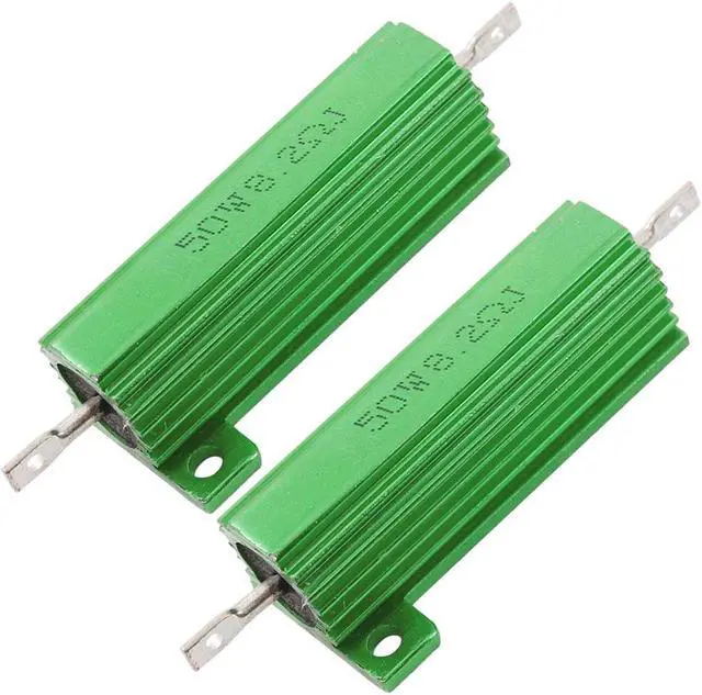 Main image of Unique Bargains 2 Pcs Green 50W Watt 8.2 Ohm 5% Aluminum Shell Wire Wound Resistors