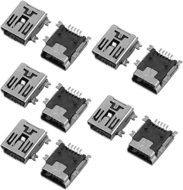 Main image of Unique Bargains 10 Pcs Mini USB 5P Female 5 Pins Plug Jack Solder Connectors