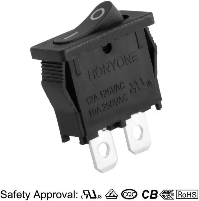 Alt view image 2 of 3 - 5Pcs AC 125V/12A 250V/10A SPST 2P 2 Position Mini Rocker Switch Black UL Listed