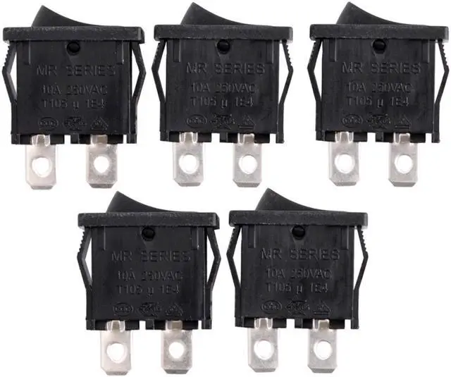 Main image of 5Pcs AC 125V/12A 250V/10A SPST 2P 2 Position Mini Rocker Switch Black UL Listed