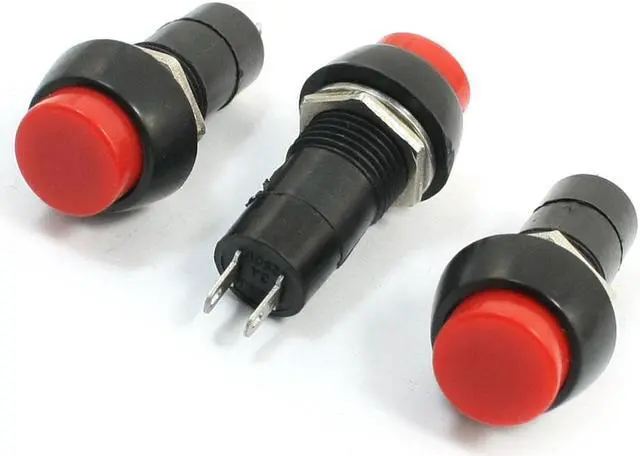 Main image of Unique Bargains 3 Pcs Red Round Head Cap Latching SPST 2 Pin Terminal Push Button Switch