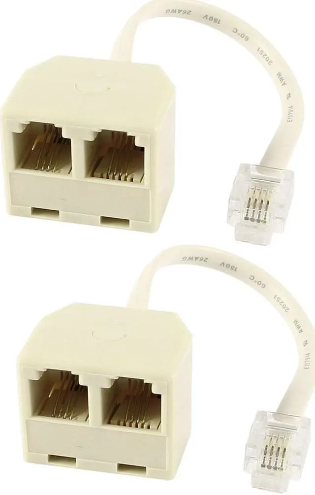 Main image of 2 Pieces RJ11 6P4C US Male to 2x Female Converter Telephone Adapter Cables Beige