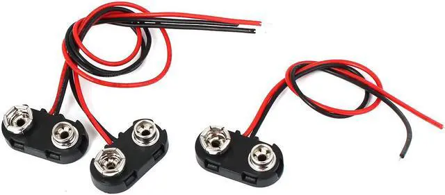Main image of 3 Pcs 9V Battery Clip Connector T Type Holder Buckle Double Lead Wire 15cm Long
