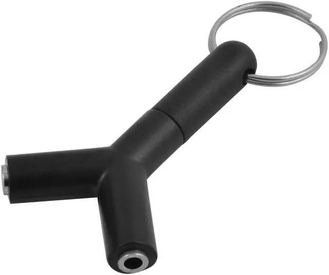 Alt view image 2 of 4 - Y Shaped 3.5mm Male to Double 3.5mm Female Jack Adapter Connector Keyring Black