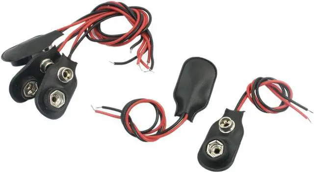 Main image of Unique Bargains 5 Pcs Black Faux Leather Shell T Type Double Wired 9V Battery Clip Connector