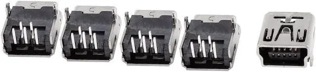 Main image of Unique Bargains 5 Pieces Right Angle PCB Mount 5pin USB Mini B Type Female Socket Connector