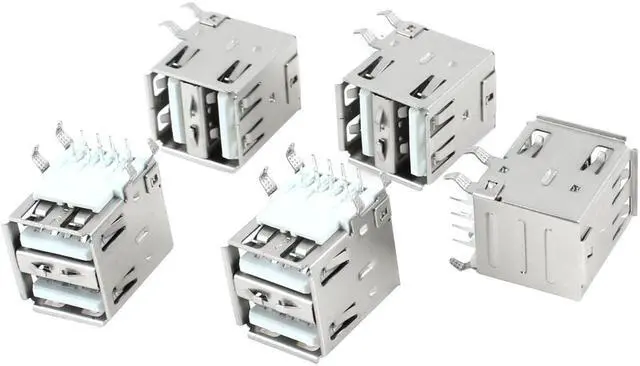 Main image of Unique Bargains 5pcs Right Angle 8-Pin DIP PCB Mount Female USB A Dual Socket Connector